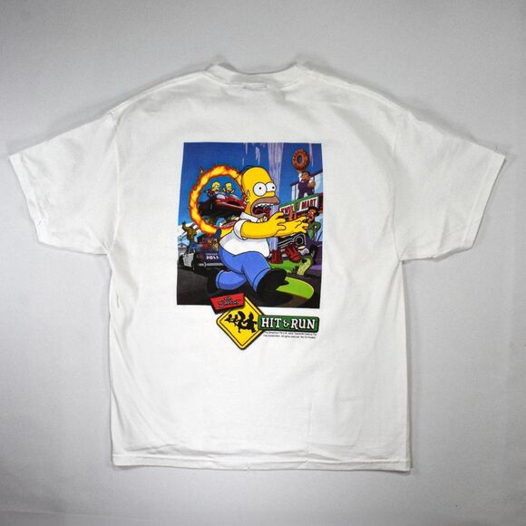 Vintage Y2K The Simpsons Hit & Run Double Sided Promo T-Shirt - L - Picture 1 of 9